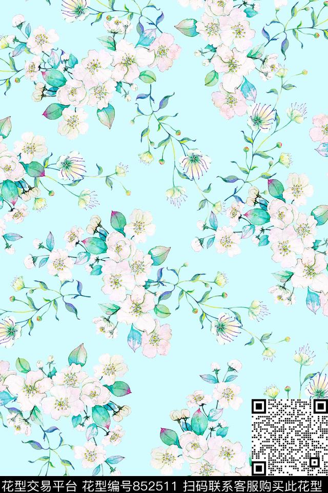 水彩花卉杏花数码印花华亿平台下载（图片编号: 852511） - 瓦栏（Walan）