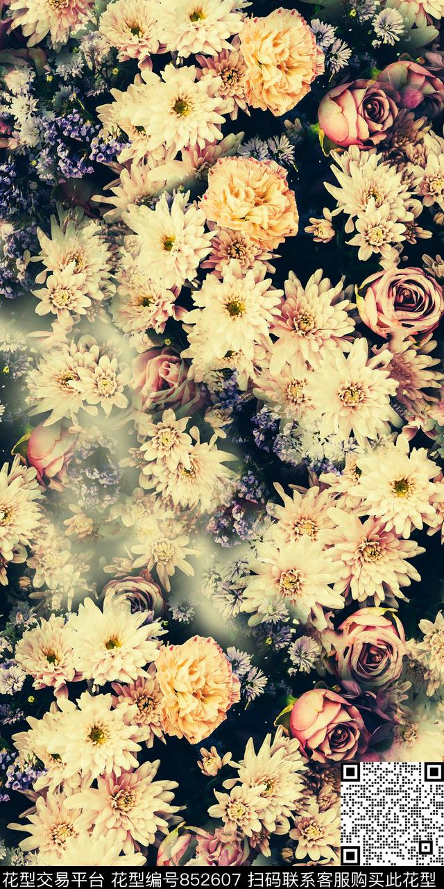 绿叶花朵花卉数码印花华亿平台下载（图片编号: 852607） - 瓦栏（Walan）
