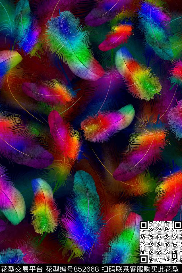 动物纹羽毛多彩数码印花华亿平台下载（图片编号: 852668） - 瓦栏（Walan）