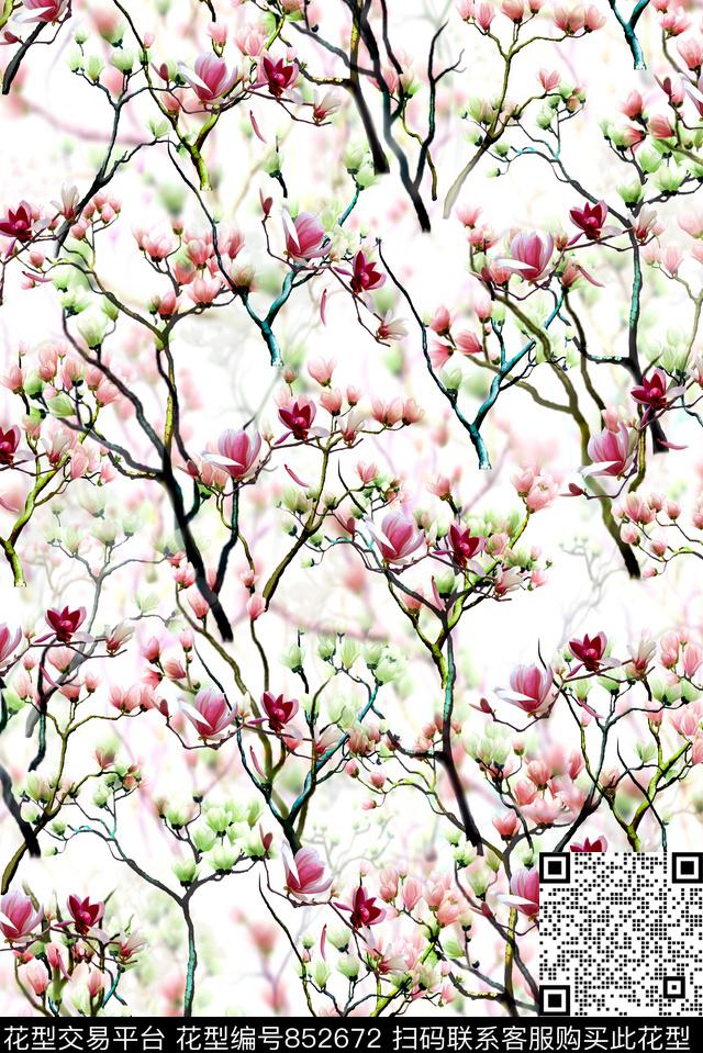 女装中国风花卉数码印花华亿平台下载（图片编号: 852672） - 瓦栏（Walan）