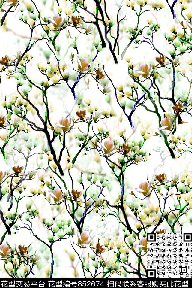 女装中国风花卉数码印花华亿平台下载（图片编号: 852674） - 瓦栏（Walan）