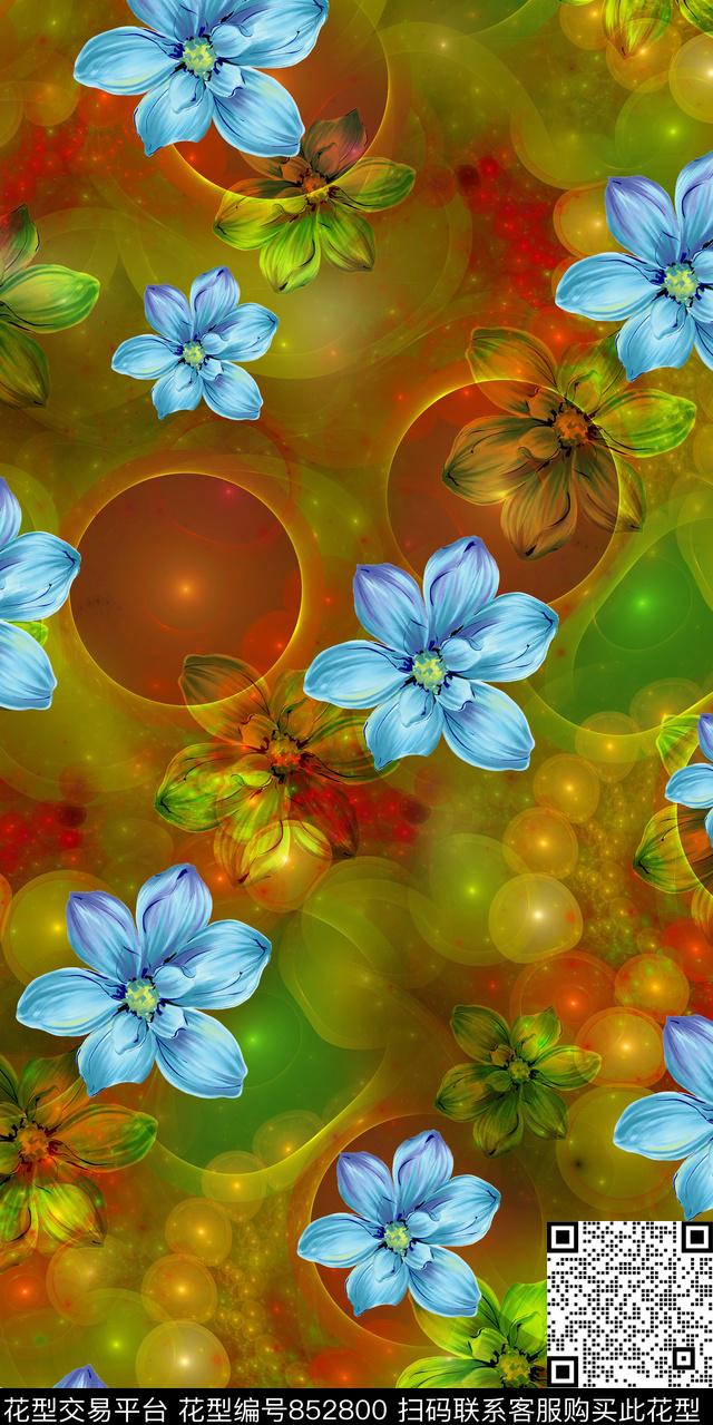 小碎花兰花乱花数码印花华亿平台下载（图片编号: 852800） - 瓦栏（Walan）