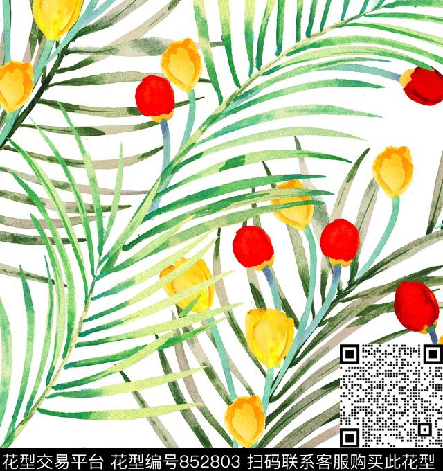 棕榈叶热带花卉传统印花华亿平台下载（图片编号: 852803） - 瓦栏（Walan）