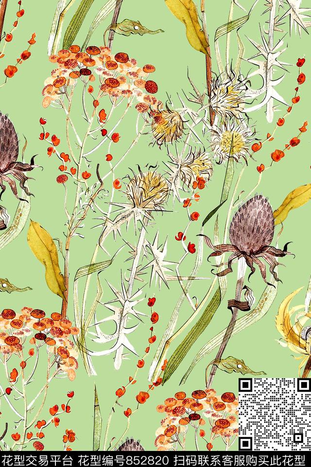 花卉碎花狗尾巴草数码印花华亿平台下载（图片编号: 852820） - 瓦栏（Walan）