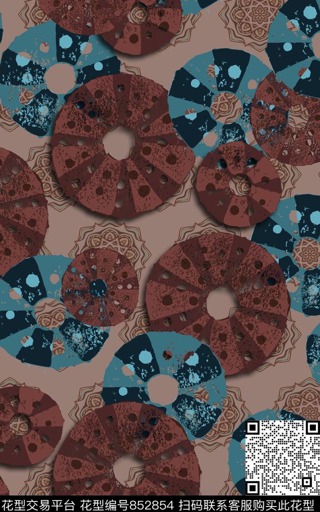 波西米亚民族风色块数码印花华亿平台下载（图片编号: 852854） - 瓦栏（Walan）