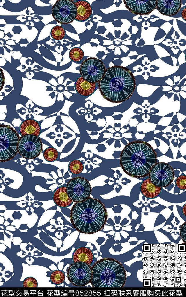 波西米亚民族风色块数码印花华亿平台下载（图片编号: 852855） - 瓦栏（Walan）