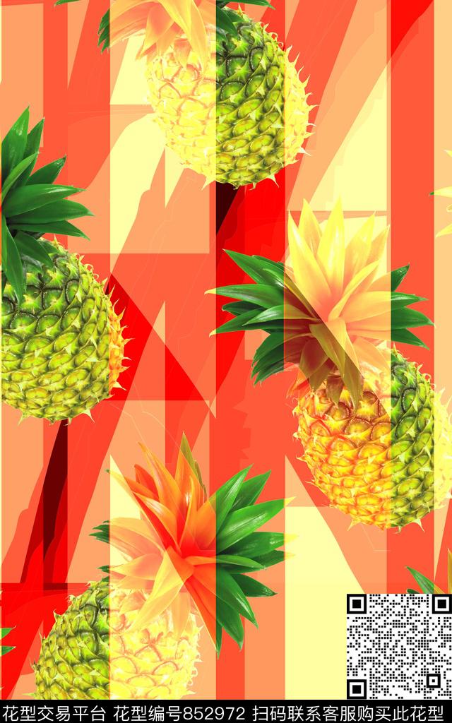 几何条块水果菠萝数码印花华亿平台下载（图片编号: 852972） - 瓦栏（Walan）