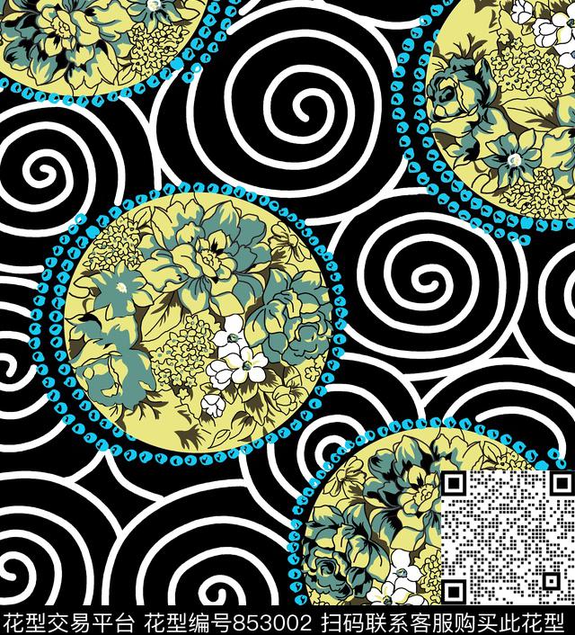 手绘花朵花卉数码印花华亿平台下载（图片编号: 853002） - 瓦栏（Walan）