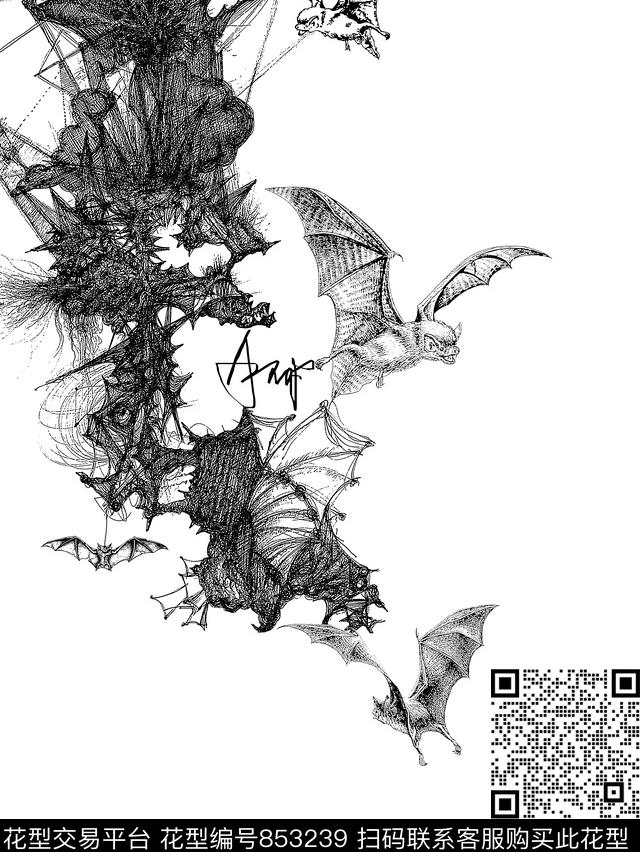 抽象纹理蝙蝠几何传统印花华亿平台下载（图片编号: 853239） - 瓦栏（Walan）