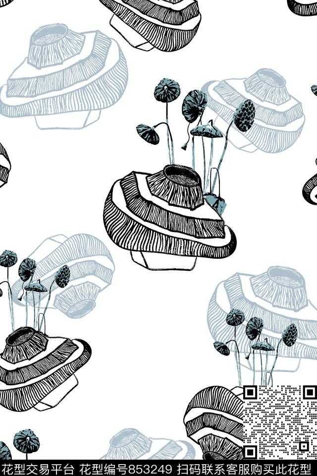 抽象纹理帽子莲花传统印花华亿平台下载（图片编号: 853249） - 瓦栏（Walan）