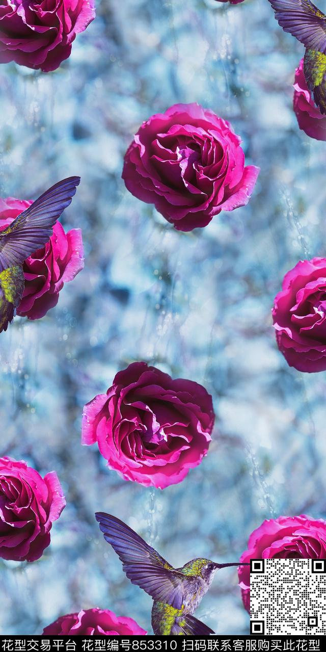 乱花玫瑰花朵数码印花华亿平台下载（图片编号: 853310） - 瓦栏（Walan）