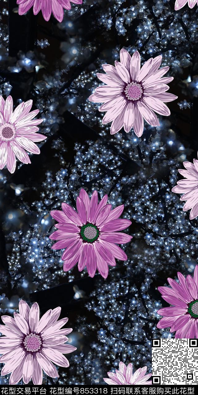 牡丹大花兰花数码印花华亿平台下载（图片编号: 853318） - 瓦栏（Walan）