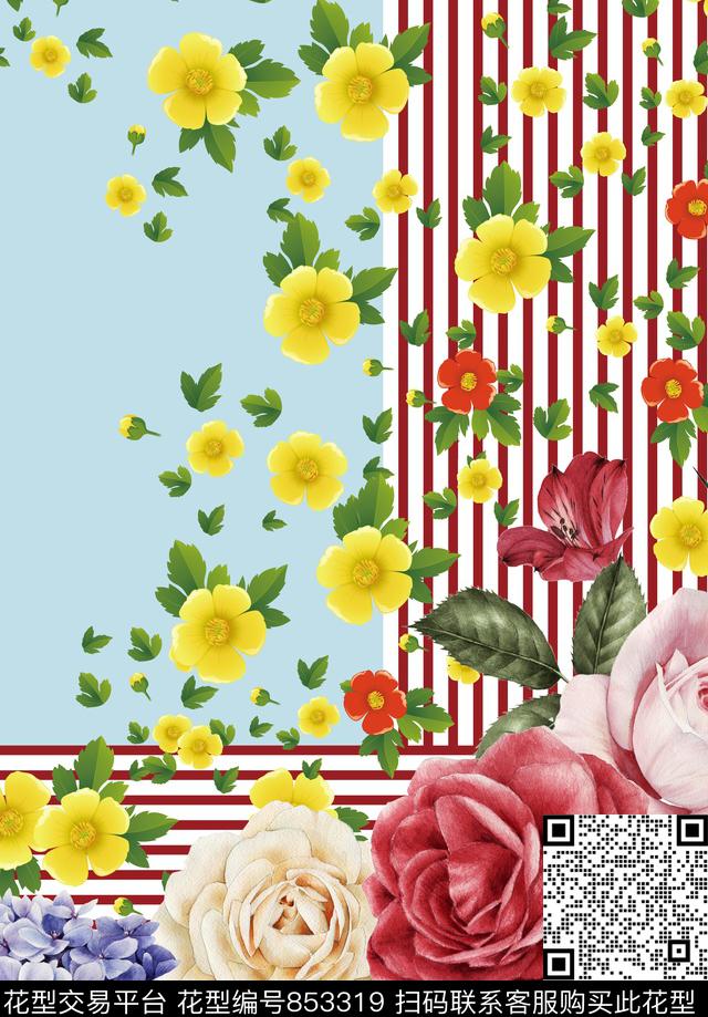 牡丹花卉花朵数码印花华亿平台下载（图片编号: 853319） - 瓦栏（Walan）