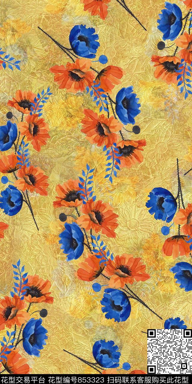 牵牛花三色堇乱花数码印花华亿平台下载（图片编号: 853323） - 瓦栏（Walan）
