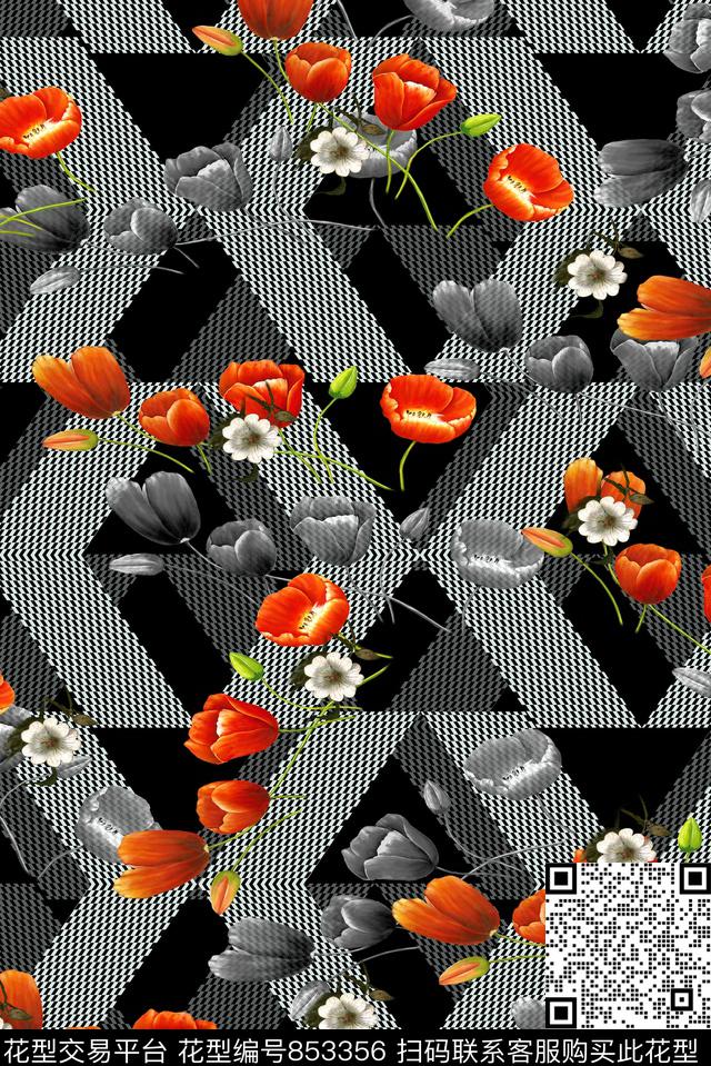 花卉几何女装数码印花华亿平台下载（图片编号: 853356） - 瓦栏（Walan）