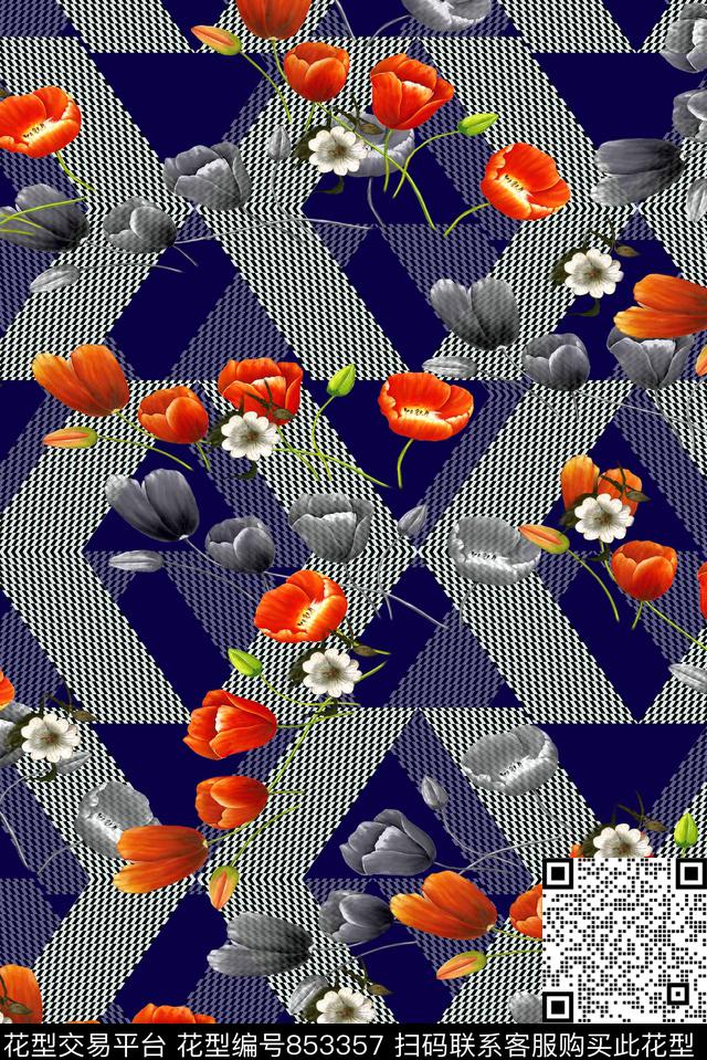 花卉几何女装数码印花华亿平台下载（图片编号: 853357） - 瓦栏（Walan）