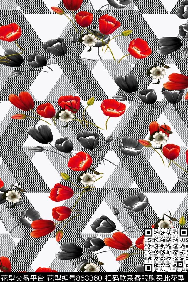 花卉几何女装数码印花华亿平台下载（图片编号: 853360） - 瓦栏（Walan）