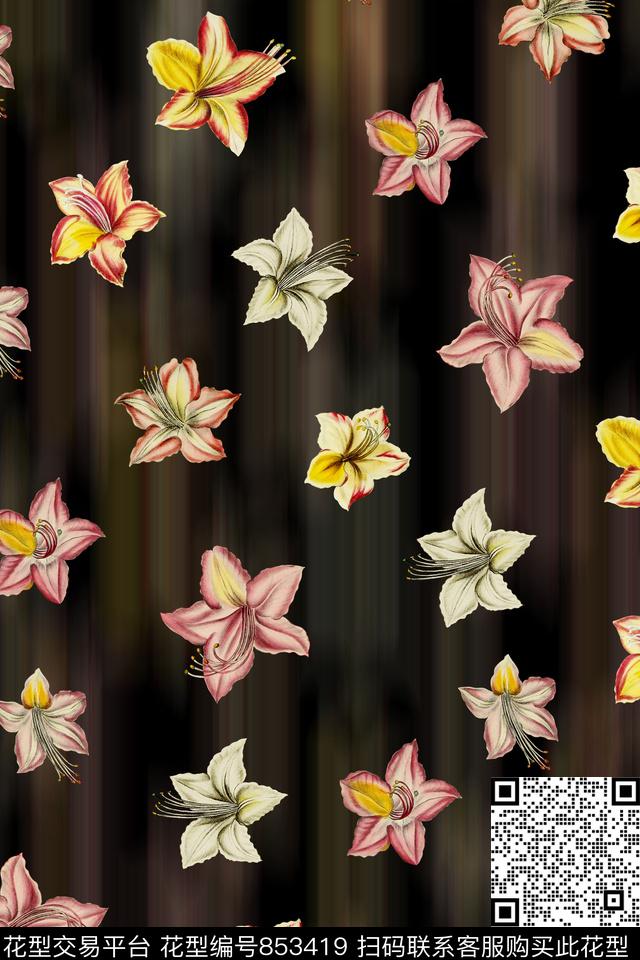 女装华亿平台童装华亿平台复古百合花数码印花华亿平台下载（图片编号: 853419） - 瓦栏（Walan）
