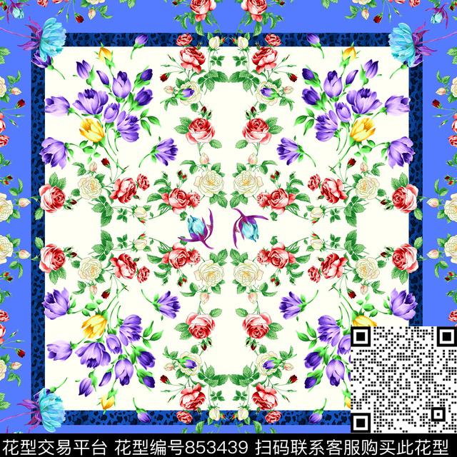 小方巾花卉豹纹数码印花华亿平台下载（图片编号: 853439） - 瓦栏（Walan）