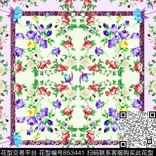 小方巾花卉豹纹数码印花华亿平台下载（图片编号: 853441） - 瓦栏（Walan）