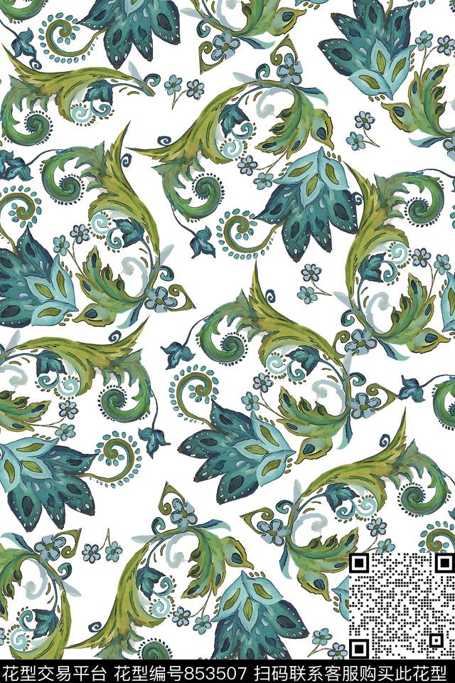 装饰手绘花卉传统印花华亿平台下载（图片编号: 853507） - 瓦栏（Walan）
