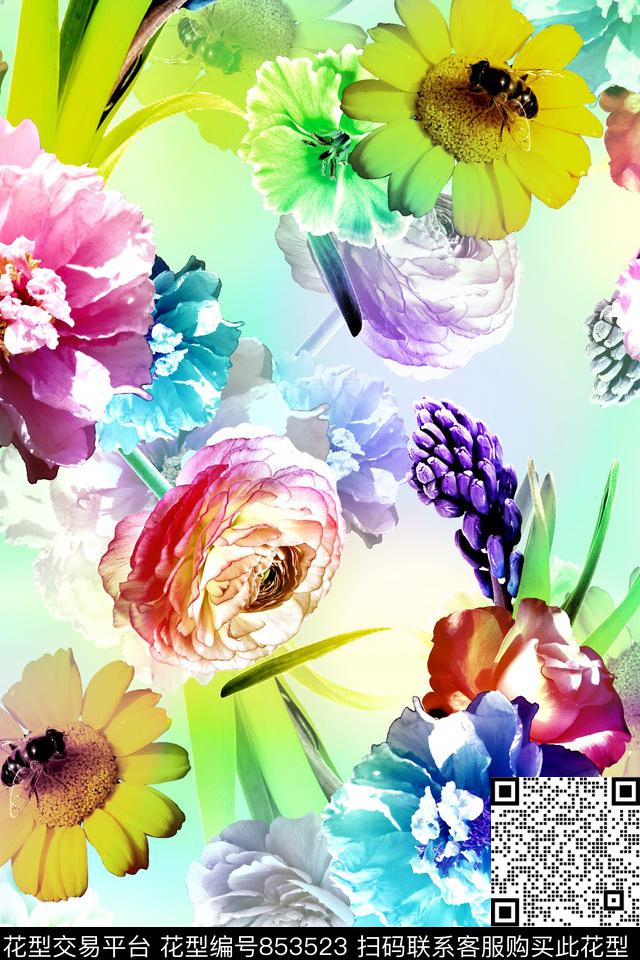 时尚手绘水彩数码印花华亿平台下载（图片编号: 853523） - 瓦栏（Walan）