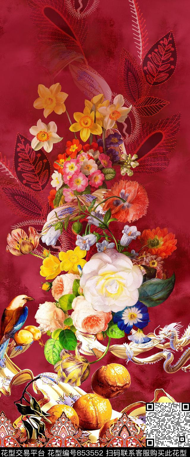 时尚手绘花卉数码印花华亿平台下载（图片编号: 853552） - 瓦栏（Walan）
