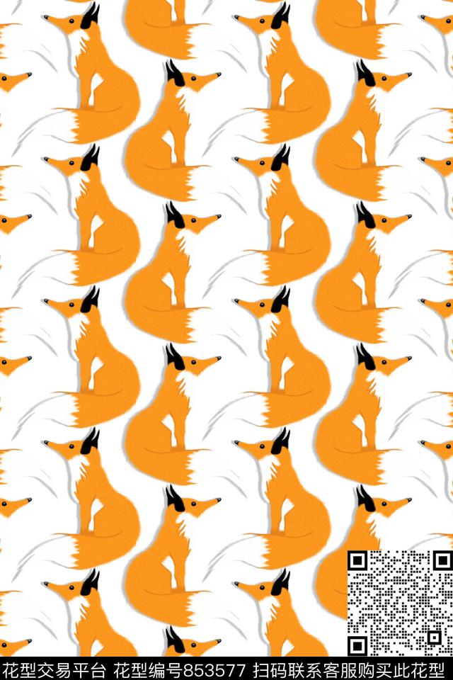 线条狐狸色块传统印花华亿平台下载（图片编号: 853577） - 瓦栏（Walan）