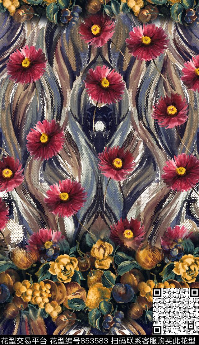 波西米亚花卉大花数码印花华亿平台下载（图片编号: 853583） - 瓦栏（Walan）