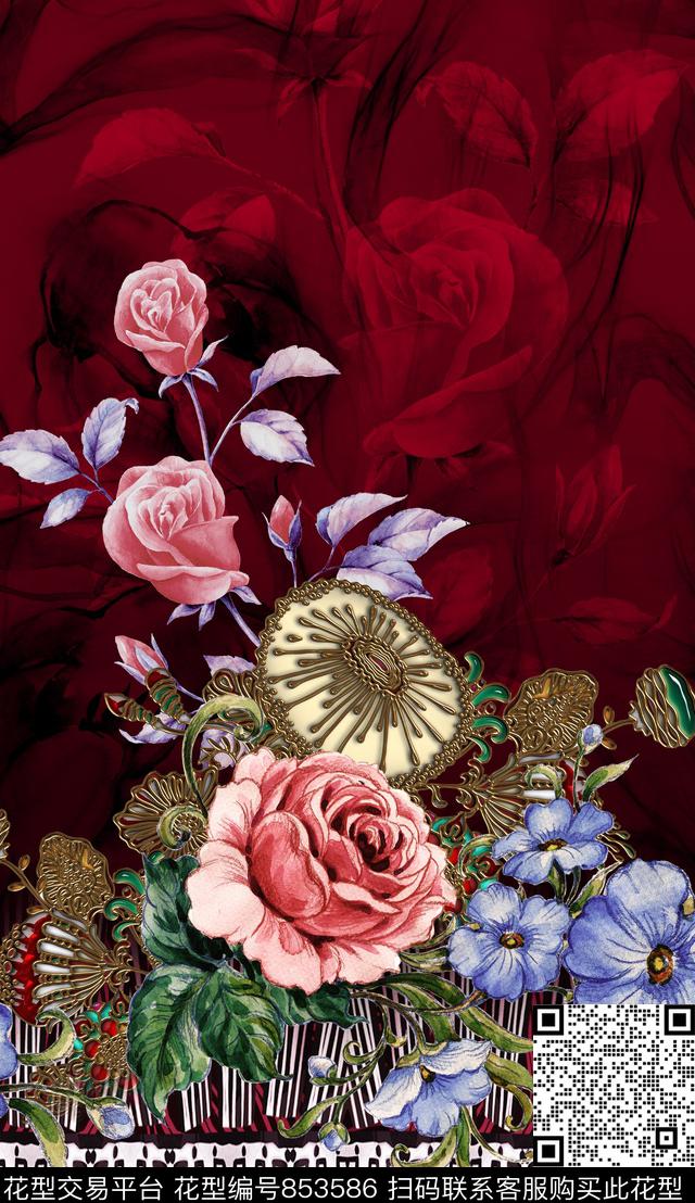 花卉大花水印数码印花华亿平台下载（图片编号: 853586） - 瓦栏（Walan）