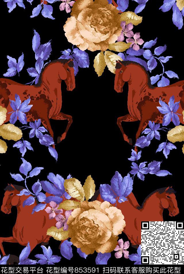 格子花卉马传统印花华亿平台下载（图片编号: 853591） - 瓦栏（Walan）