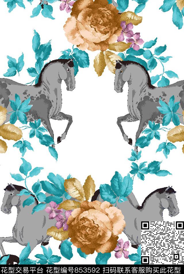 格子花卉马传统印花华亿平台下载（图片编号: 853592） - 瓦栏（Walan）