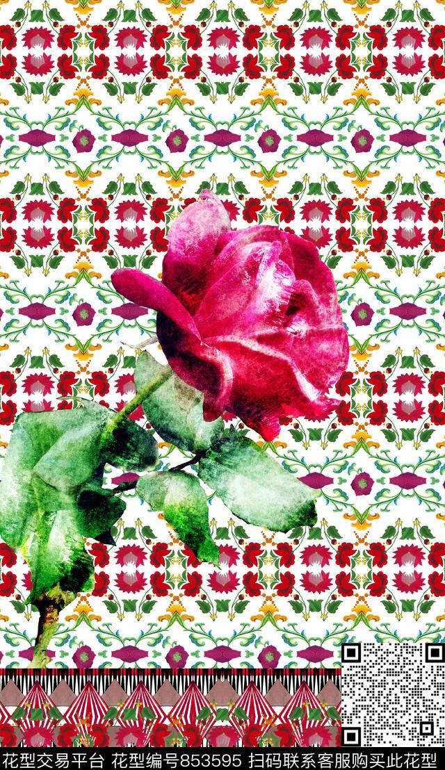 花朵波西米亚民族风数码印花华亿平台下载（图片编号: 853595） - 瓦栏（Walan）