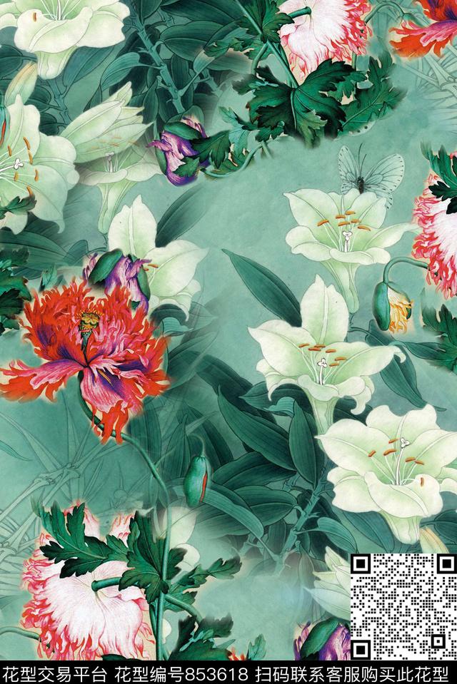 花朵花卉花鸟数码印花华亿平台下载（图片编号: 853618） - 瓦栏（Walan）