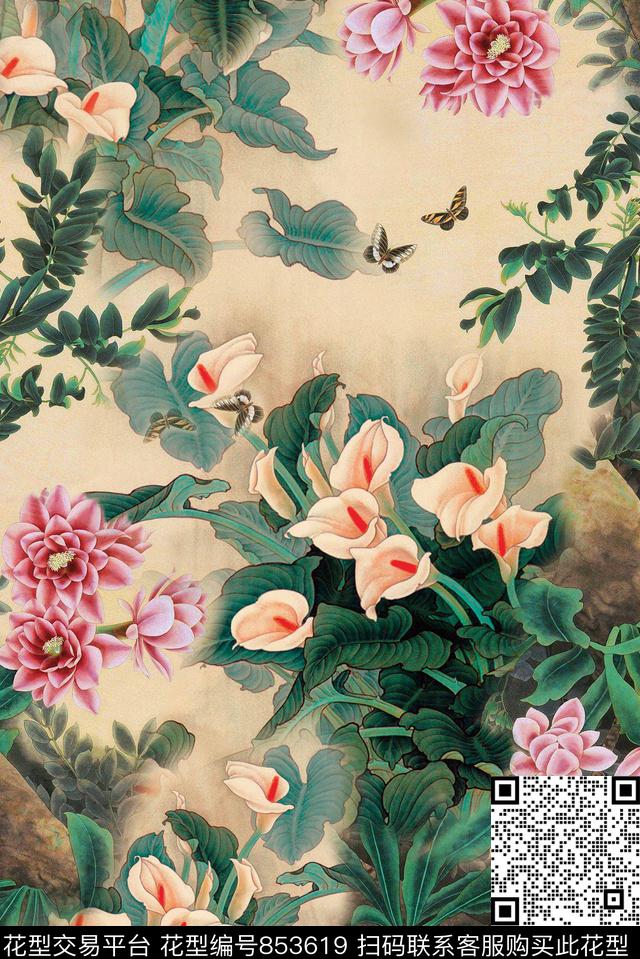 花朵花卉花鸟数码印花华亿平台下载（图片编号: 853619） - 瓦栏（Walan）