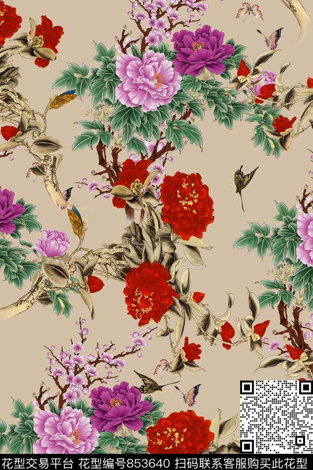 花卉大花牡丹数码印花华亿平台下载（图片编号: 853640） - 瓦栏（Walan）