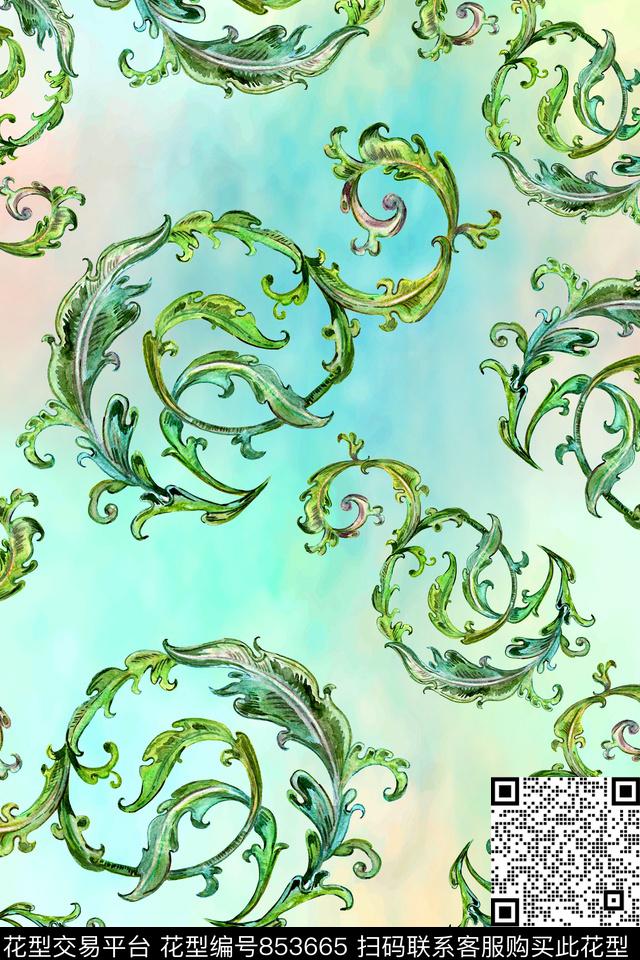 手绘花卉佩斯利大牌华亿平台数码印花华亿平台下载（图片编号: 853665） - 瓦栏（Walan）