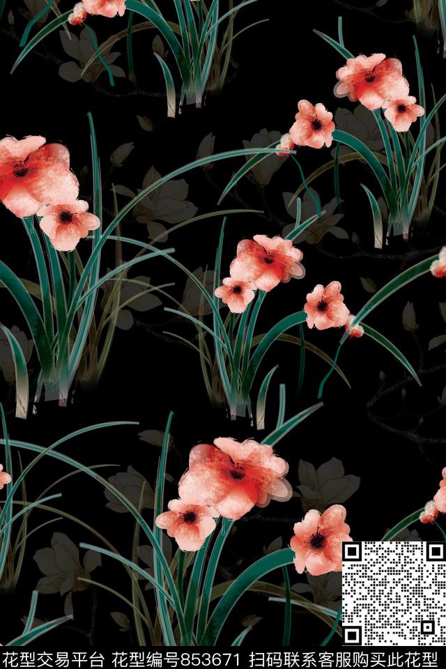 花卉梅花兰花数码印花华亿平台下载（图片编号: 853671） - 瓦栏（Walan）