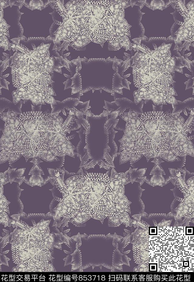 手绘线条笔触抽象图案迷彩花卉传统印花华亿平台下载（图片编号: 853718） - 瓦栏（Walan）