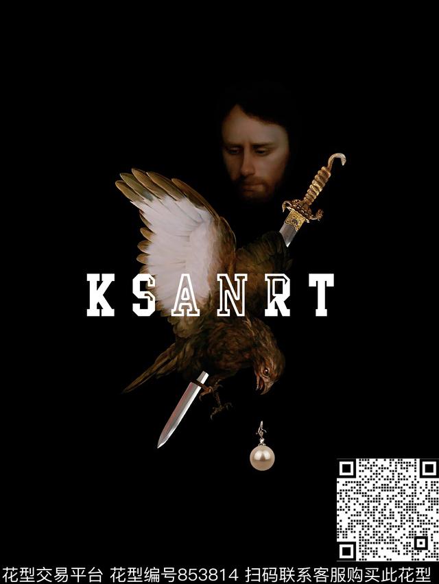 复古人物像老鹰数码印花华亿平台下载（图片编号: 853814） - 瓦栏（Walan）