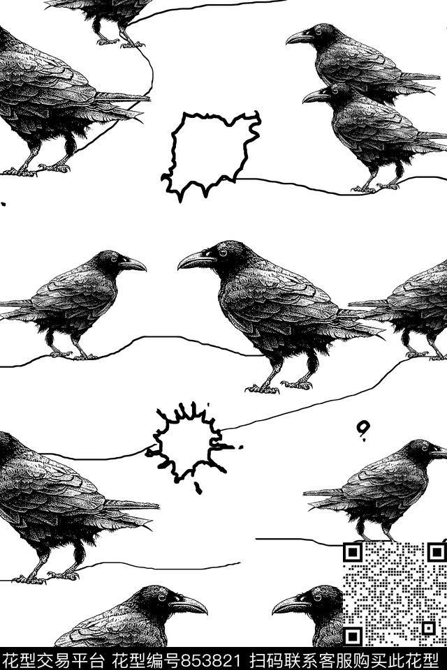 动物鸟纹理线条传统印花华亿平台下载（图片编号: 853821） - 瓦栏（Walan）