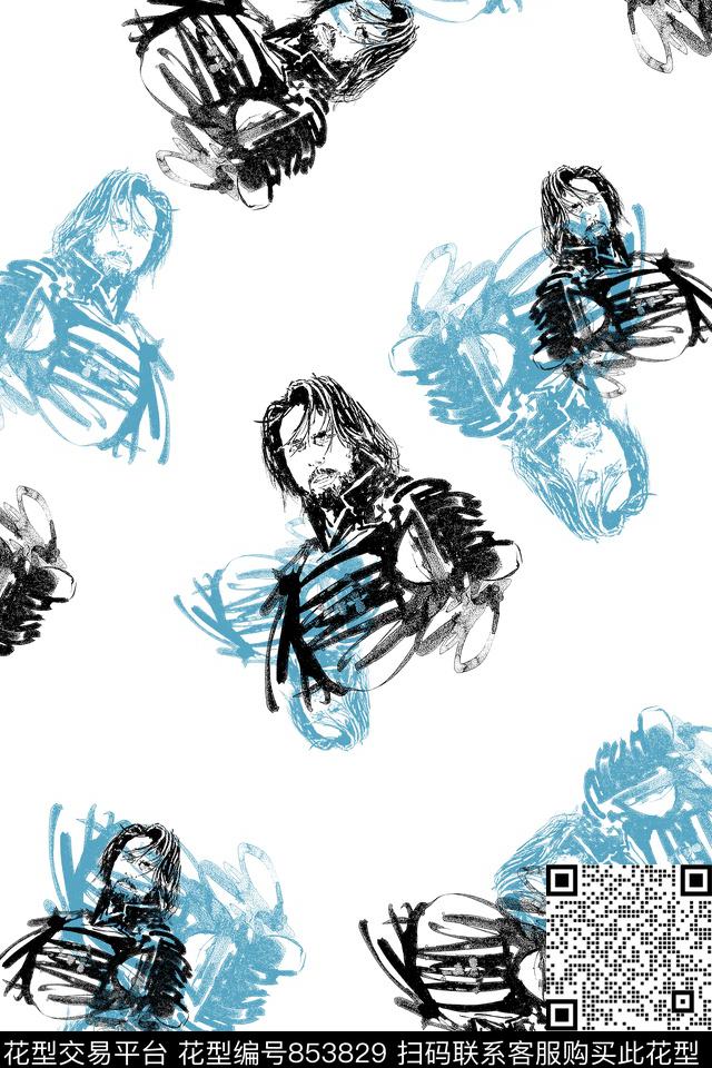 人物像插画男装T恤华亿平台传统印花华亿平台下载（图片编号: 853829） - 瓦栏（Walan）