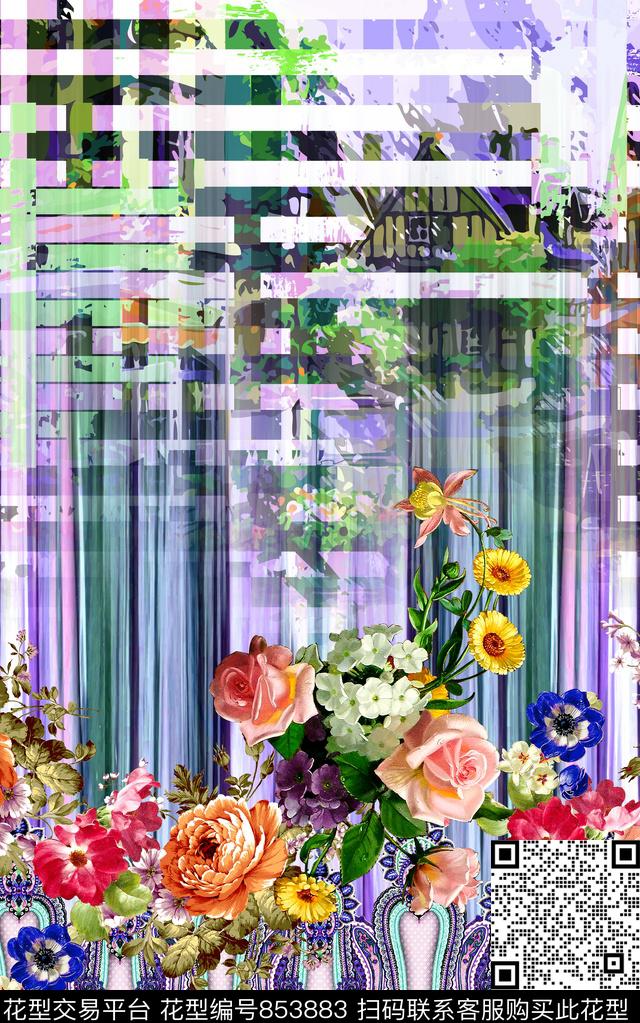 抽象几何条纹数码印花华亿平台下载（图片编号: 853883） - 瓦栏（Walan）