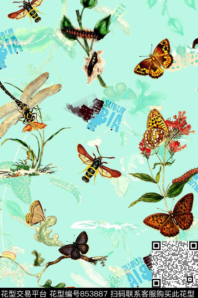 休闲昆虫字母数码印花华亿平台下载（图片编号: 853887） - 瓦栏（Walan）