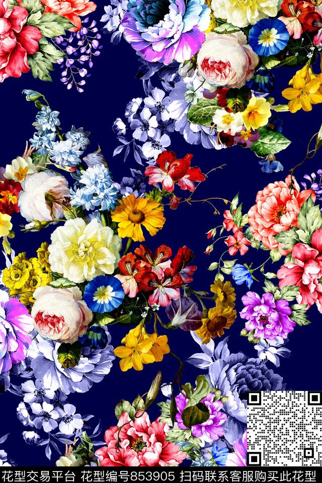 时尚手绘油画数码印花华亿平台下载（图片编号: 853905） - 瓦栏（Walan）