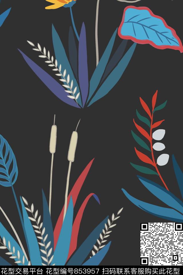 趣味花卉手绘传统印花华亿平台下载（图片编号: 853957） - 瓦栏（Walan）
