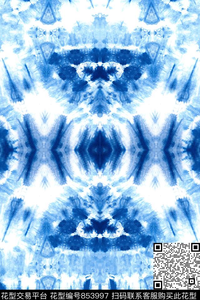 扎染蜡染青花瓷中国风数码印花华亿平台下载（图片编号: 853997） - 瓦栏（Walan）