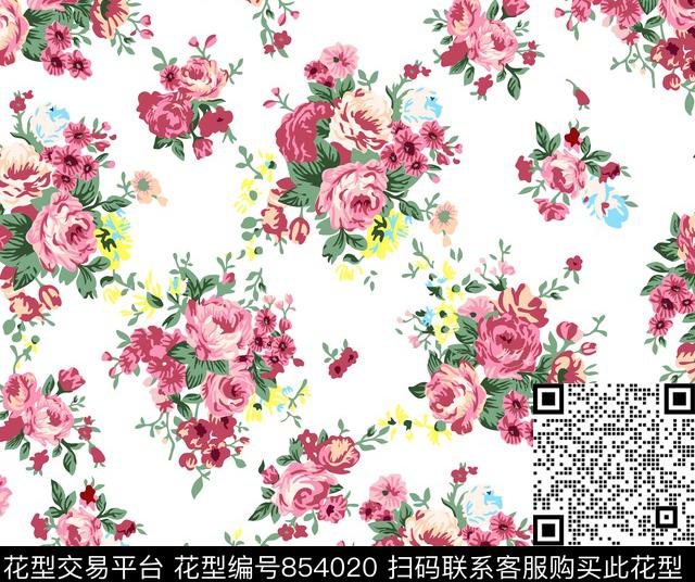 乱花小碎花玫瑰传统印花华亿平台下载（图片编号: 854020） - 瓦栏（Walan）