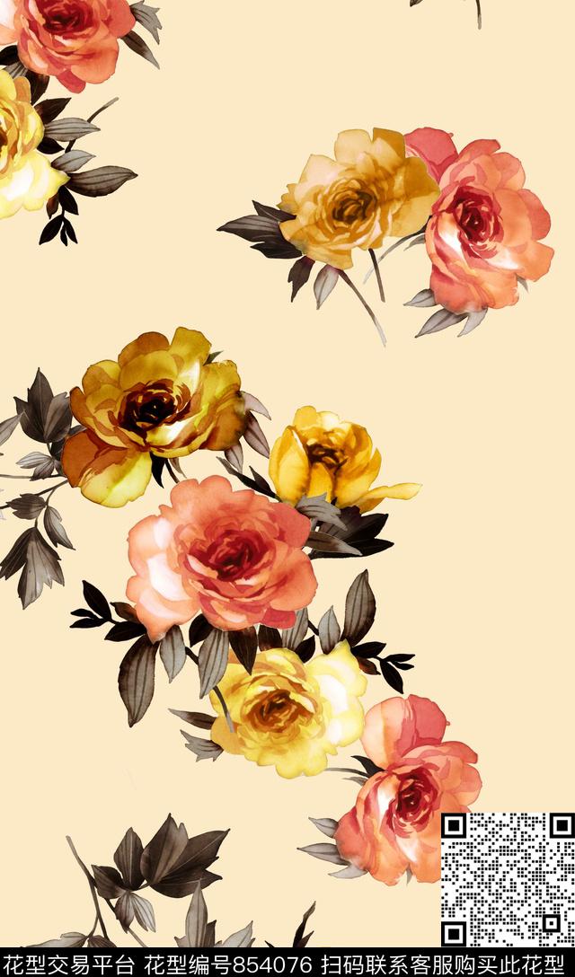 牡丹大花荷花数码印花华亿平台下载（图片编号: 854076） - 瓦栏（Walan）