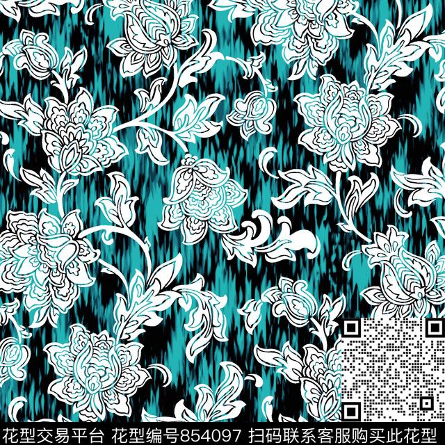 花朵郁金香牡丹数码印花华亿平台下载（图片编号: 854097） - 瓦栏（Walan）